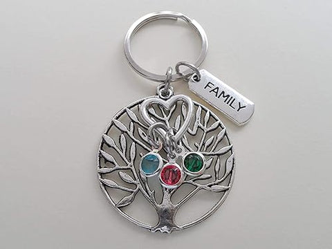 Custom Family Tree Keychain with Birthstone Charms, Gift for Mom or Gift for Grandma