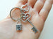 Key Charm Keychain with Heart Charm, and Lock Charm Engraved "I Love You"; For Couples, Anniversary Keychain