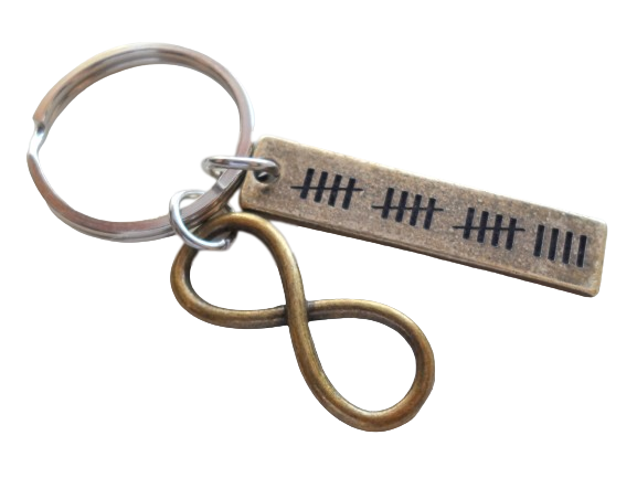 Bronze Infinity Charm Keychain & Tag with 19 Tally Marks for Couples 19 Year Anniversary