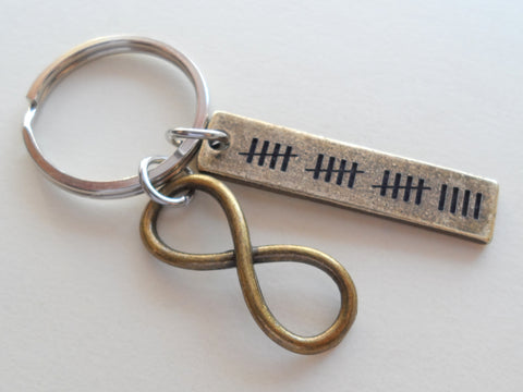 Bronze Infinity Charm Keychain & Tag with 19 Tally Marks for Couples 19 Year Anniversary