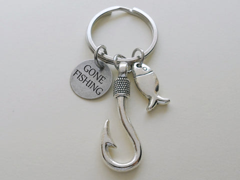 Gone Fishing Fish Hook Keychain with Small Fish Charm