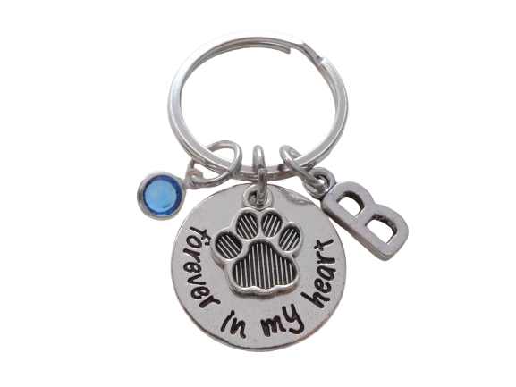 Dog Memorial Keychain • "Forever in my Heart" w/ Personalization and Cute Paw Charm | JE