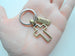 Bronze Cross Keychain with Faith Tag Charm, Religious Keychain