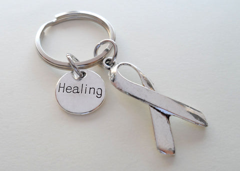 Cancer Awareness Ribbon & Healing Charm Keychain - Carry With You Hope And Strength