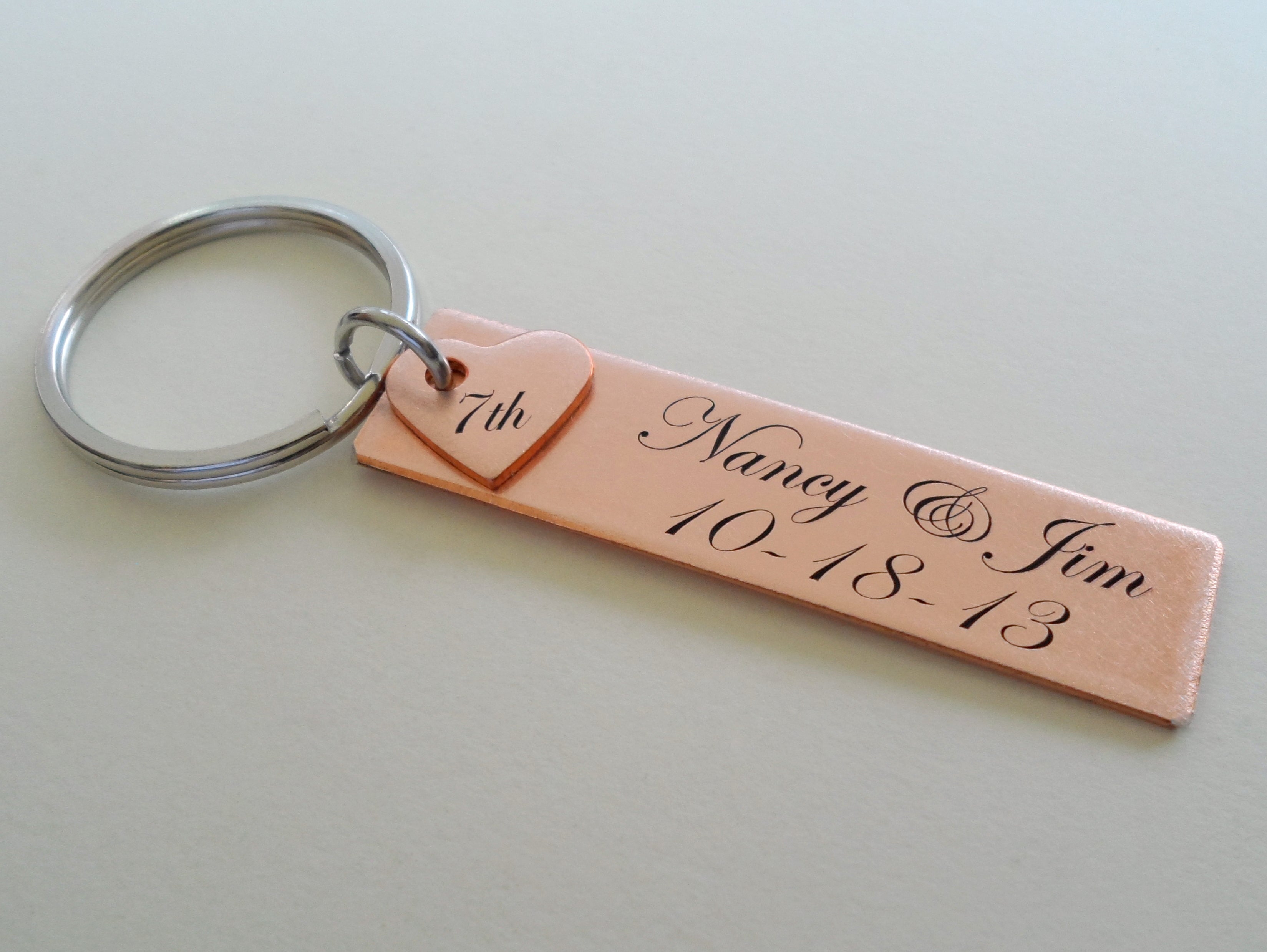 Custom Couples Gift  Copper Heart Keychain, Personalized Wedding