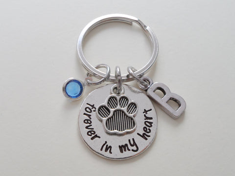 Dog Memorial Keychain • "Forever in my Heart" w/ Personalization and Cute Paw Charm | JE