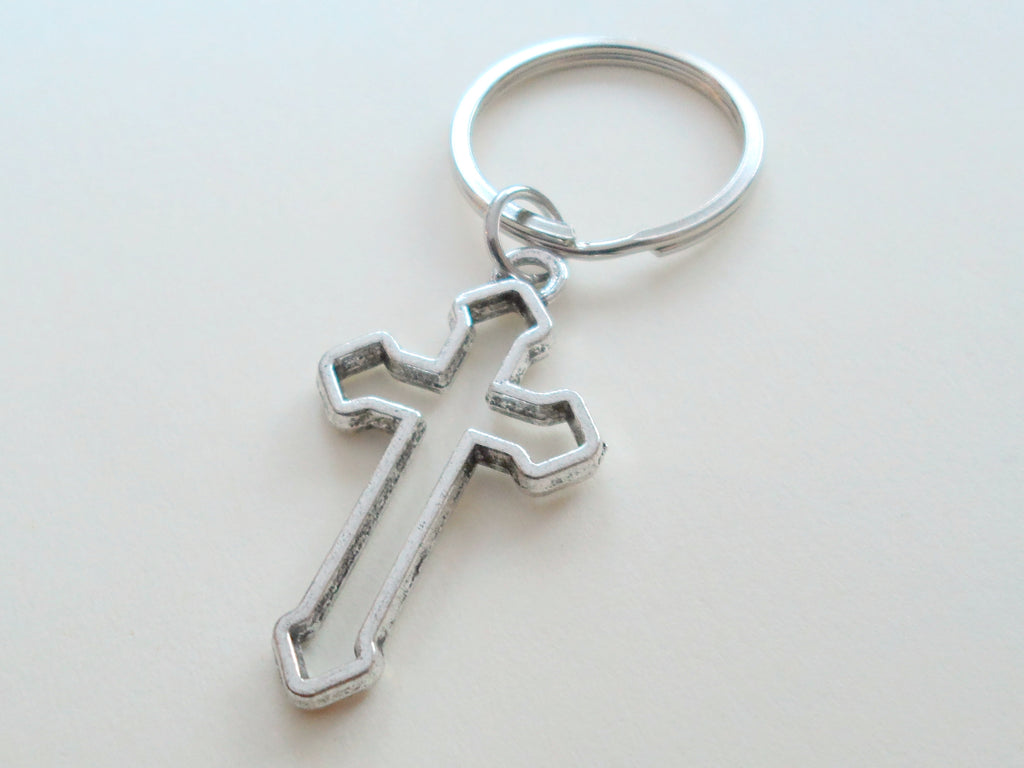 SkywaterStudio Cross Keychain,Silver Cross Keychain,Cross Keyring,Prayer Keychain,Christian Keychain for Women Men,Catholic Cross Keychain,Gift