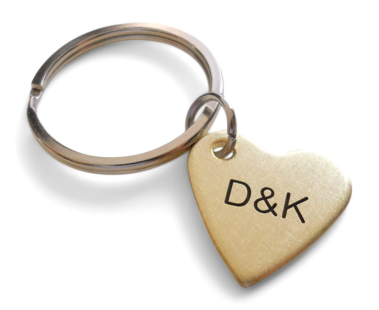 Custom Hand Stamped Two Initial Keychain - Small Heart Keychain
